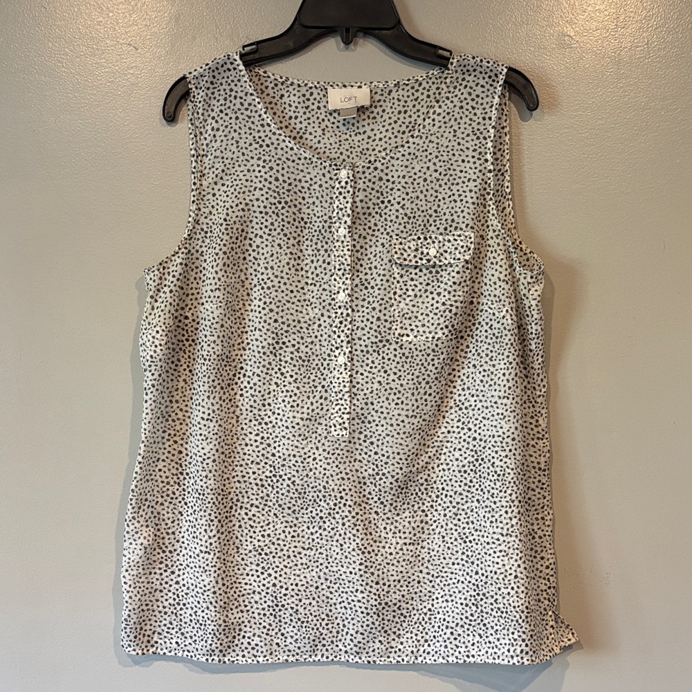 LOFT White Sleeveless Polka Dot Henley Shell